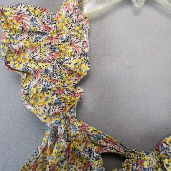 Umgee Liberty Floral Peplum Peasant Crop Tank Top Women's L Ruffle Strap Smocked - Picture 9 of 10